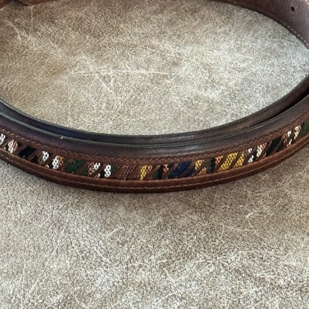 Southwestern Woven Leather Belt Brown Genuine Leather Columbia Size 46 Vintage